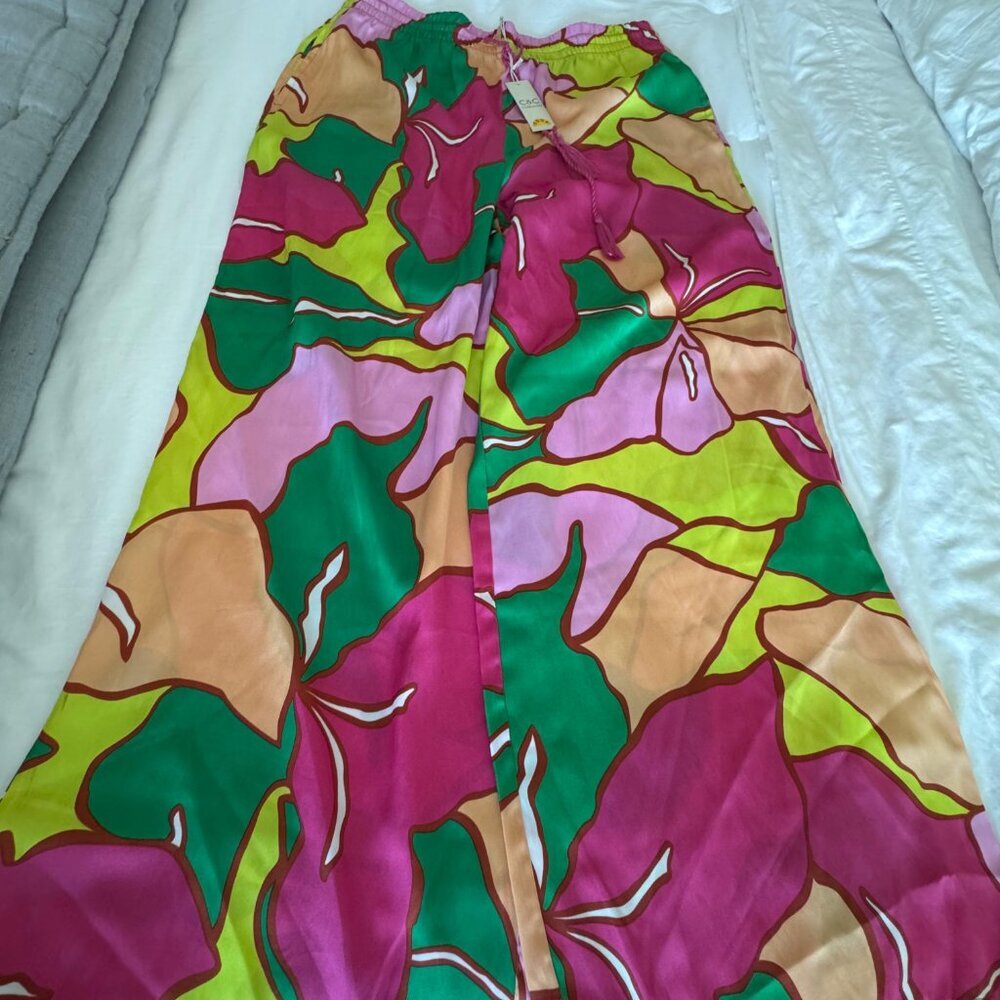 C&C California Colorful Wide-Leg Pants | Tassel Tie | Size XL - Picture 5 of 8